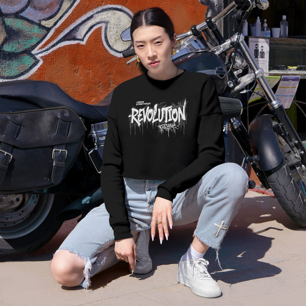 Revolution Graffiti Cropped Sweatshirt — Women's Streetwear Trendy Top