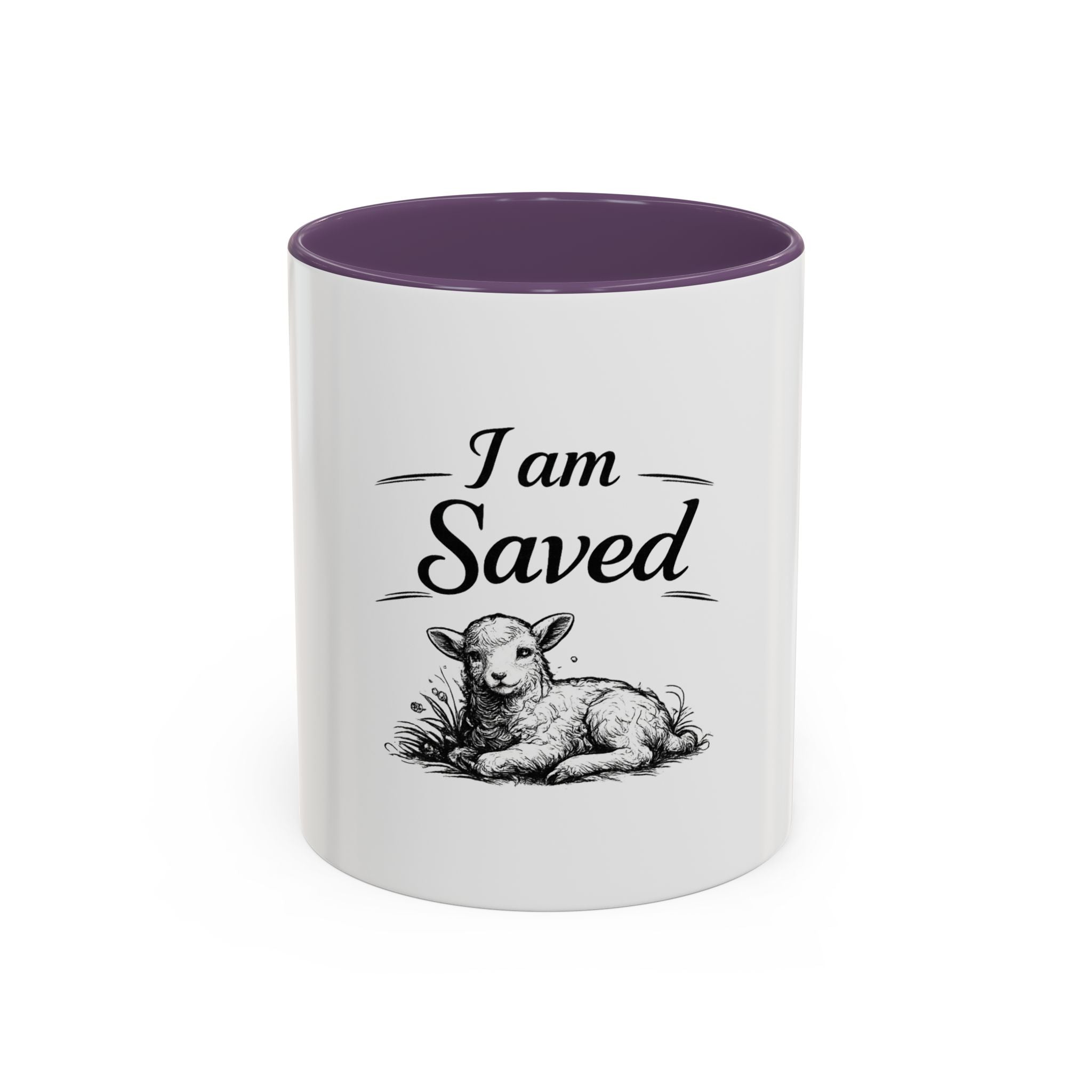 I Am Saved Lamb Coffee Mug — Christian Faith Accent Mug (11/15 oz)
