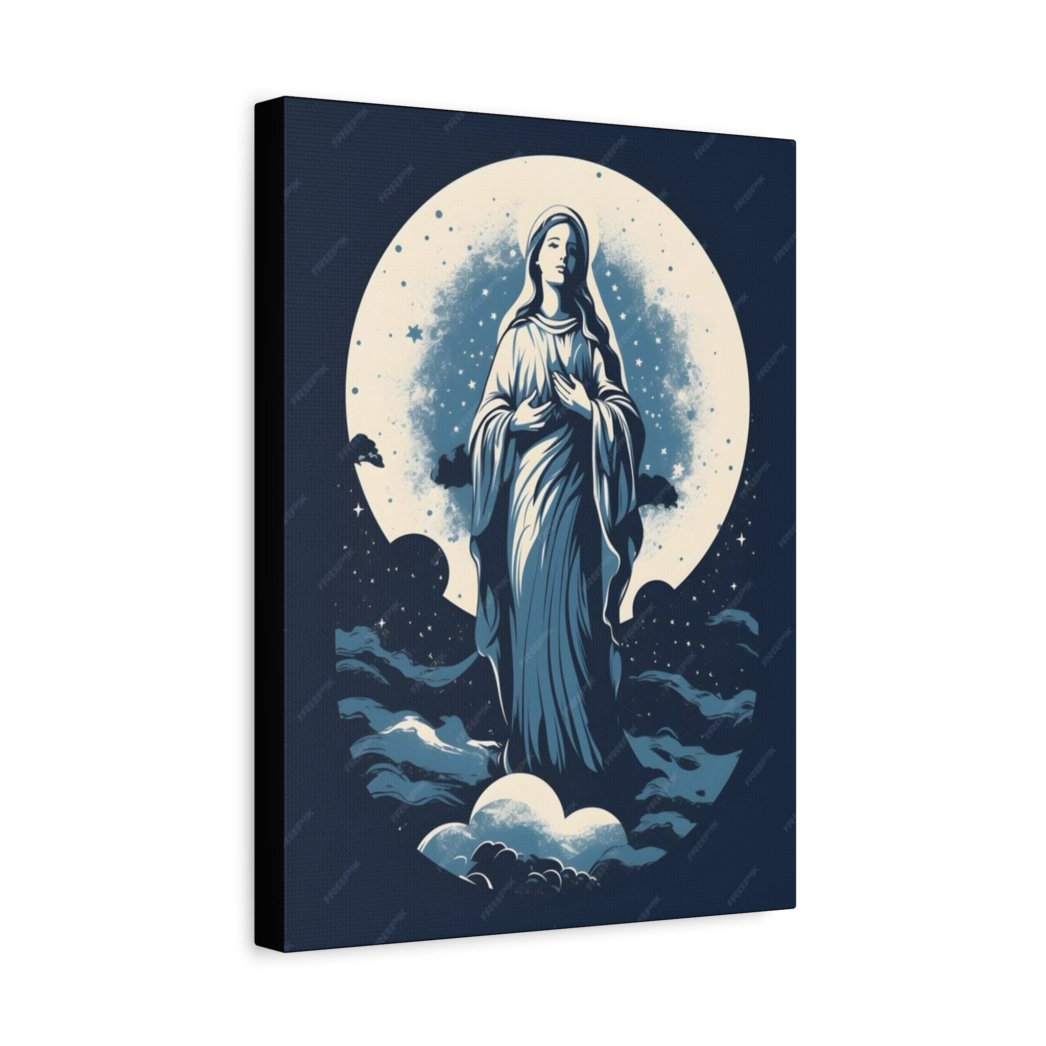 Virgin Mary Canvas Print — Blue Moon Religious Wall Art (Matte Stretched)