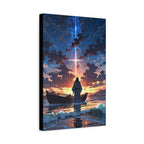 Sunset Cross Canvas Art — Spiritual Boat Scene Matte Stretched Wall Decor