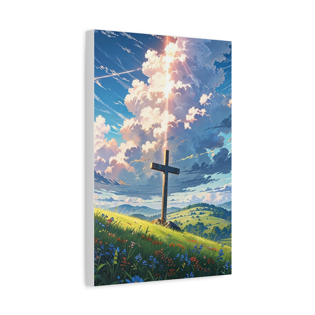 Cross on a Hill Matte Canvas Print — Scenic Christian Wall Art