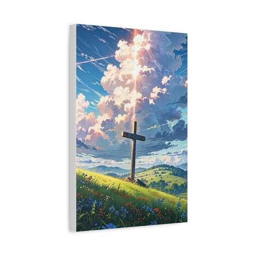 Cross on a Hill Matte Canvas Print — Scenic Christian Wall Art