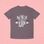 Never Give Up Fitness Tee — Motivational Weightlifting T‑Shirt