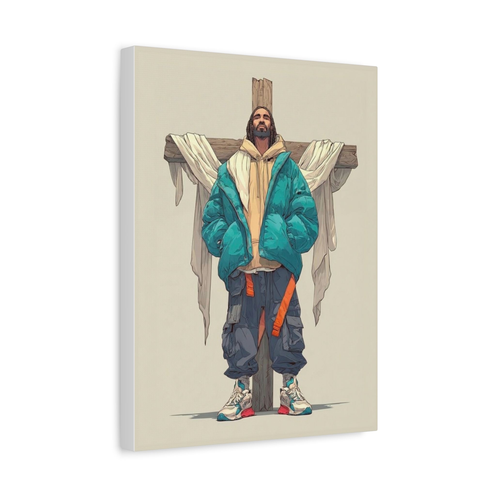 The Drip Lord — Teal Jacket Streetwear Illustration (Stretched) Matte Canvas Art