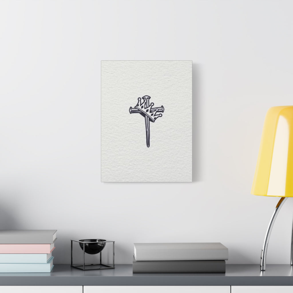 Nail Cross Canvas Art — Minimalist Religious Matte Stretched Wall Decor