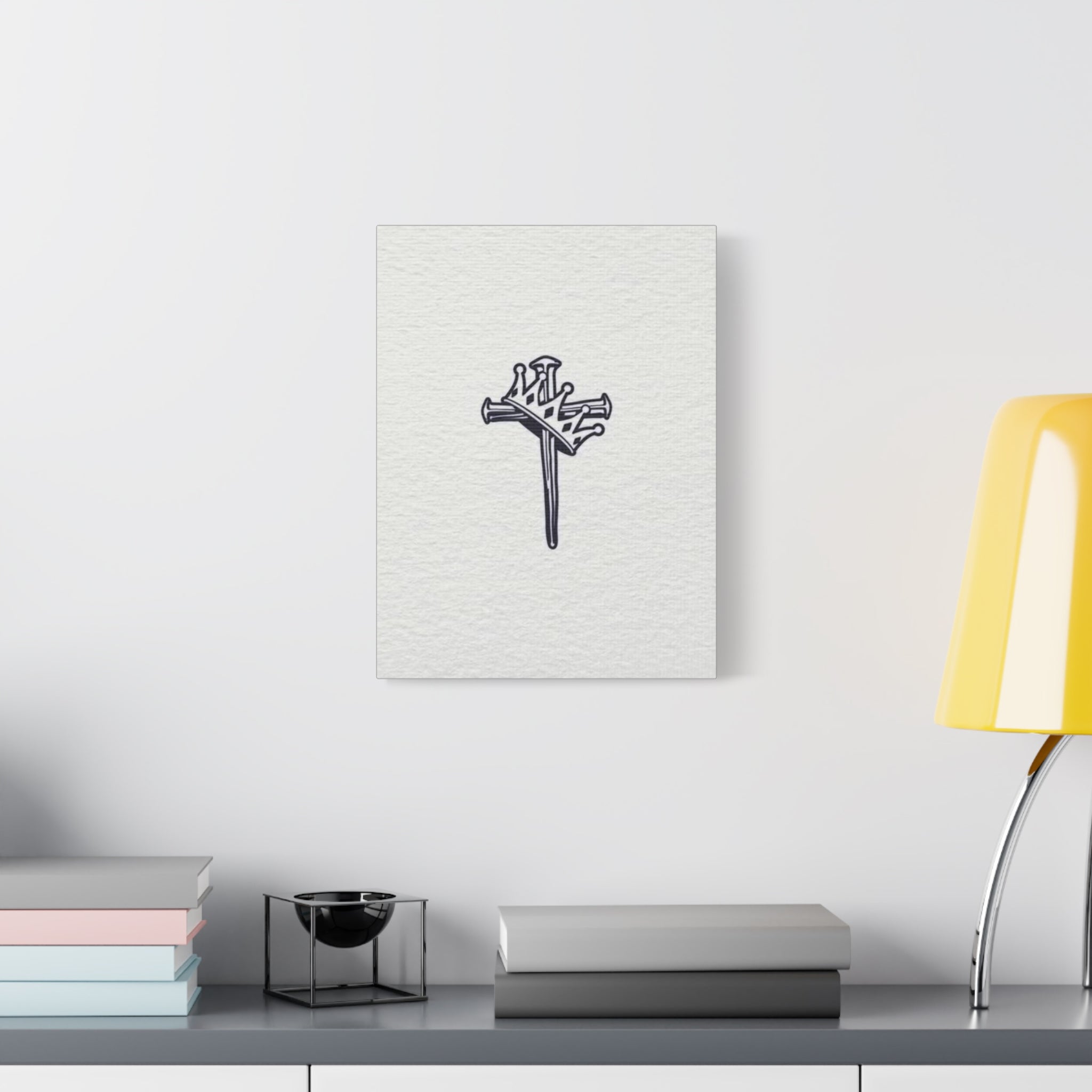 Nail Cross Canvas Art — Minimalist Religious Matte Stretched Wall Decor