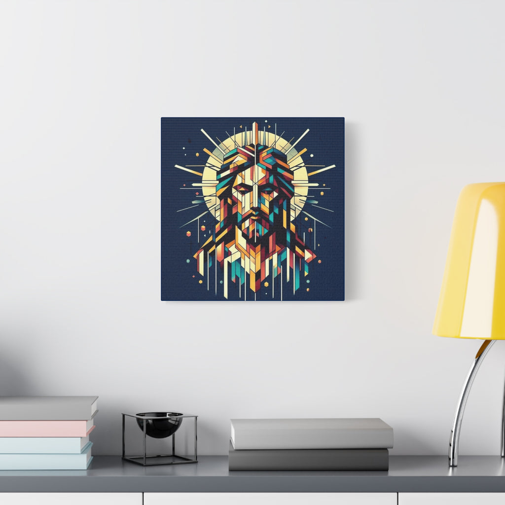 Geometric Jesus Portrait Canvas — Modern Christian Wall Art