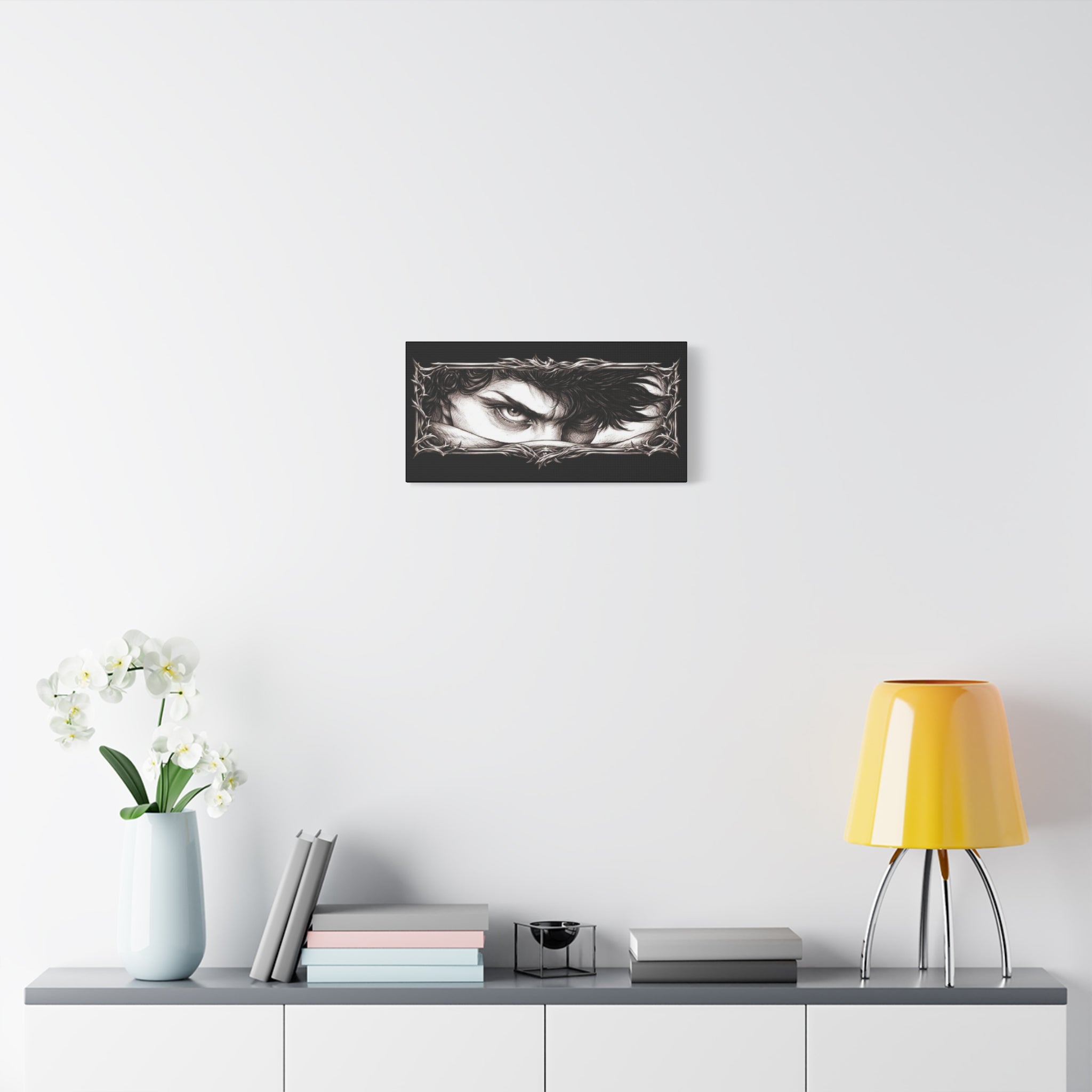 Matte Stretched Canvas - Intense Eye Portrait with Thorn Frame (Black)