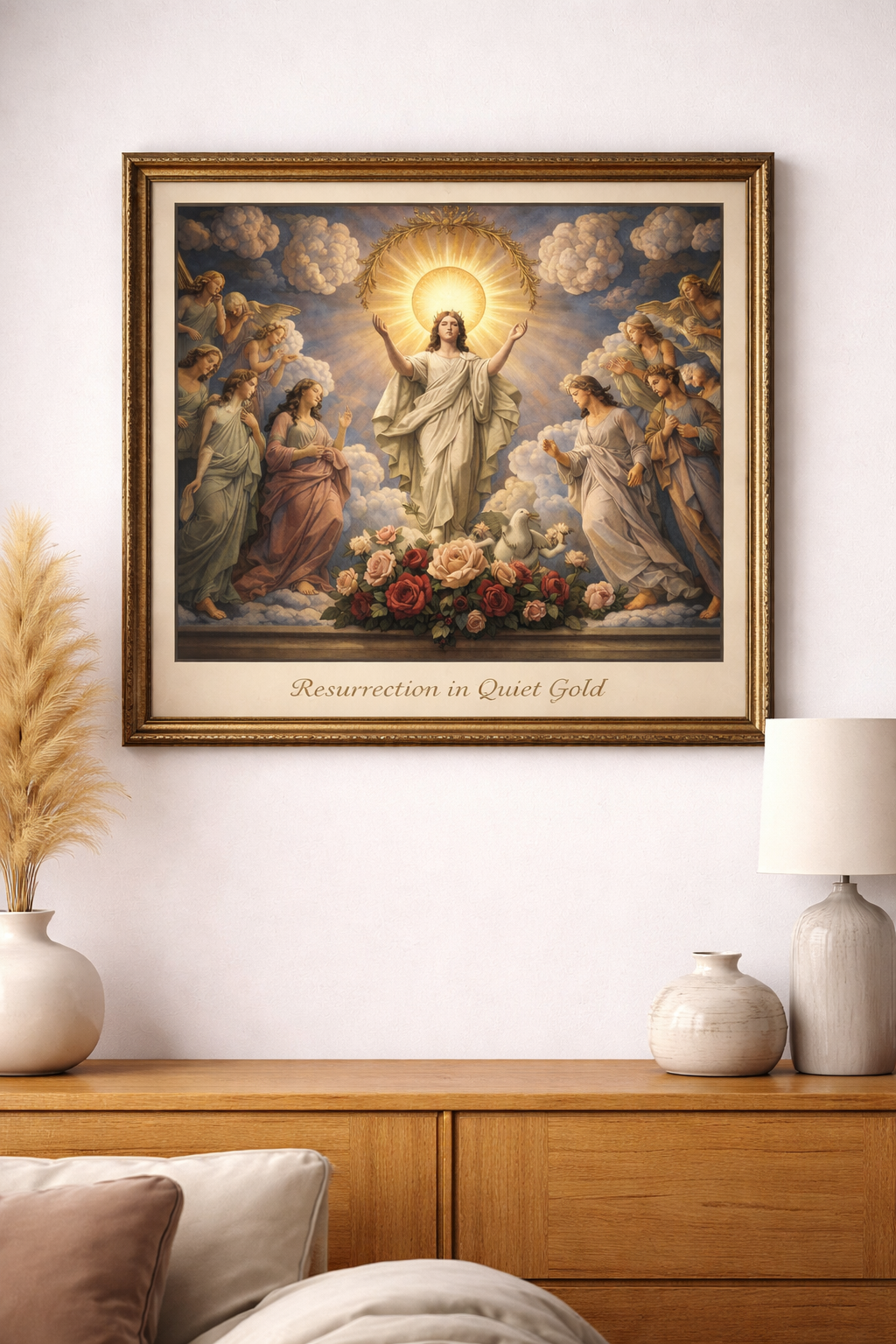 Resurrection in Quiet Gold —  Easter Religious Wall Art
