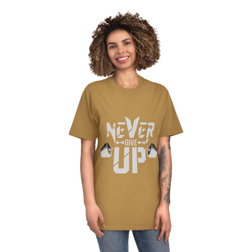 Never Give Up Fitness Tee — Motivational Weightlifting T‑Shirt