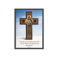 John 14:6 Religious Wall Art Poster with Jesus Cross & John 14:6 Quote — Framed Wooden Poster