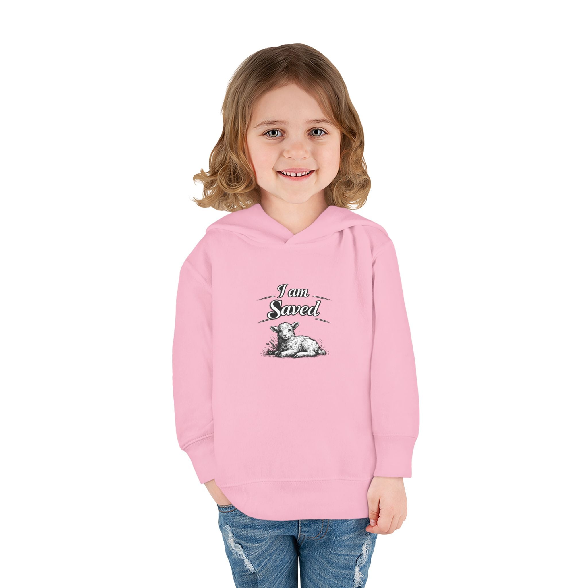 Toddler Hoodie — 'I Am Saved' Lamb & Jesus Portrait Christian Pullover