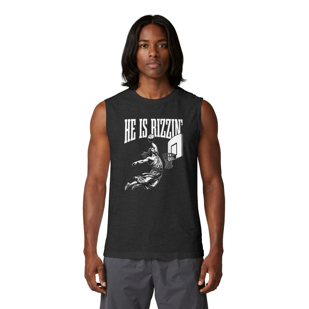 He Is Rizzin' Basketball Muscle Tank — Vintage Dunk Graphic Tank Top