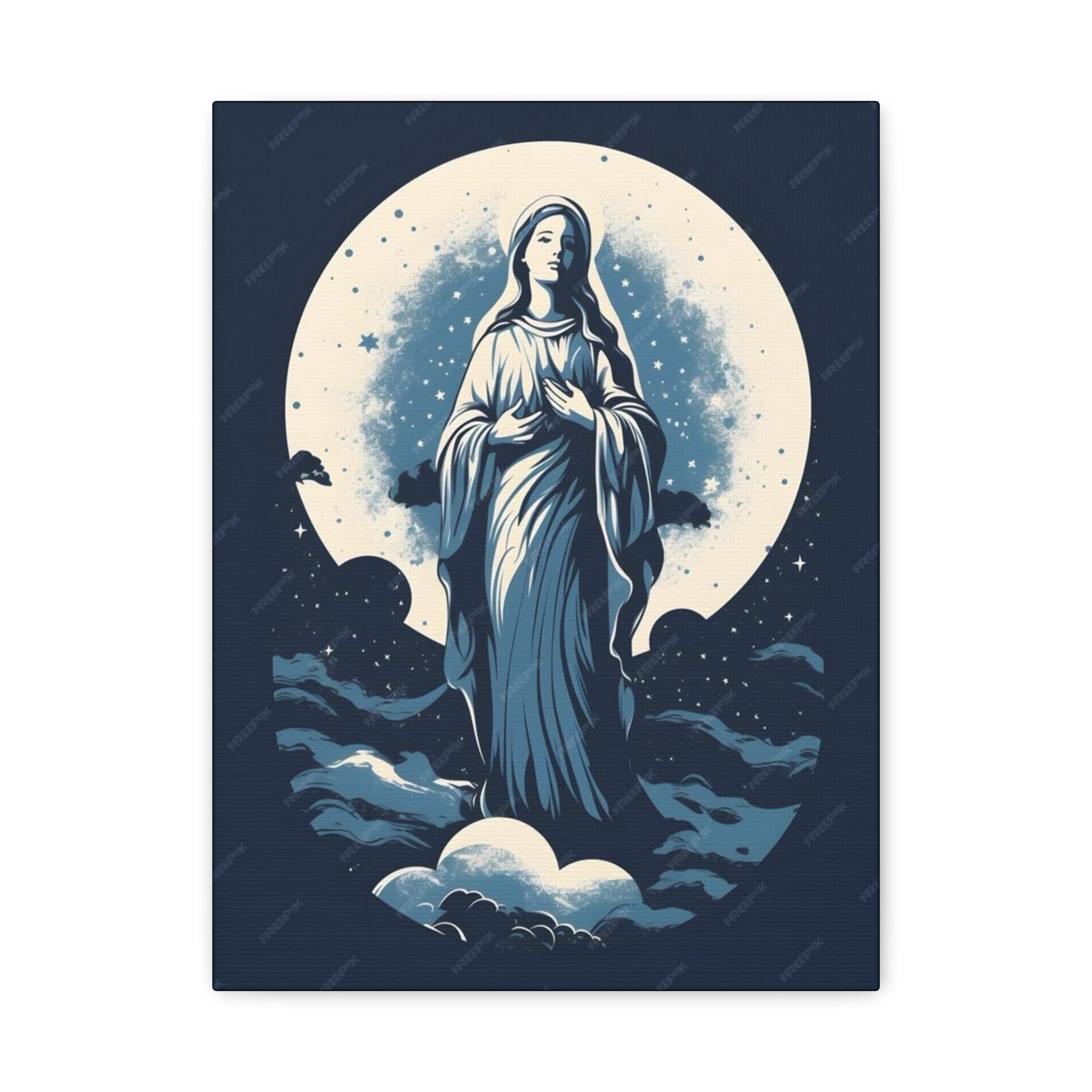 Virgin Mary Canvas Print — Blue Moon Religious Wall Art (Matte Stretched)