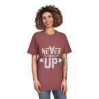 Never Give Up Fitness Tee — Motivational Weightlifting T‑Shirt