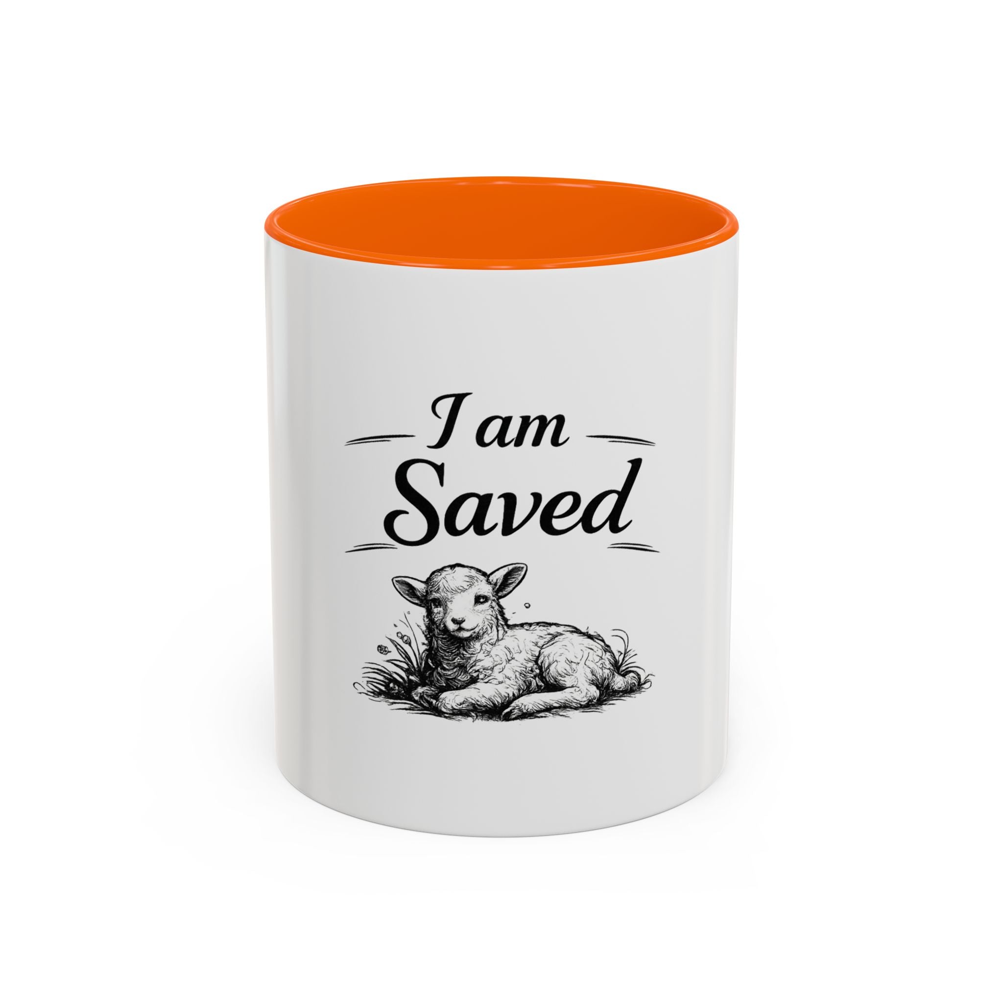 I Am Saved Lamb Coffee Mug — Christian Faith Accent Mug (11/15 oz)