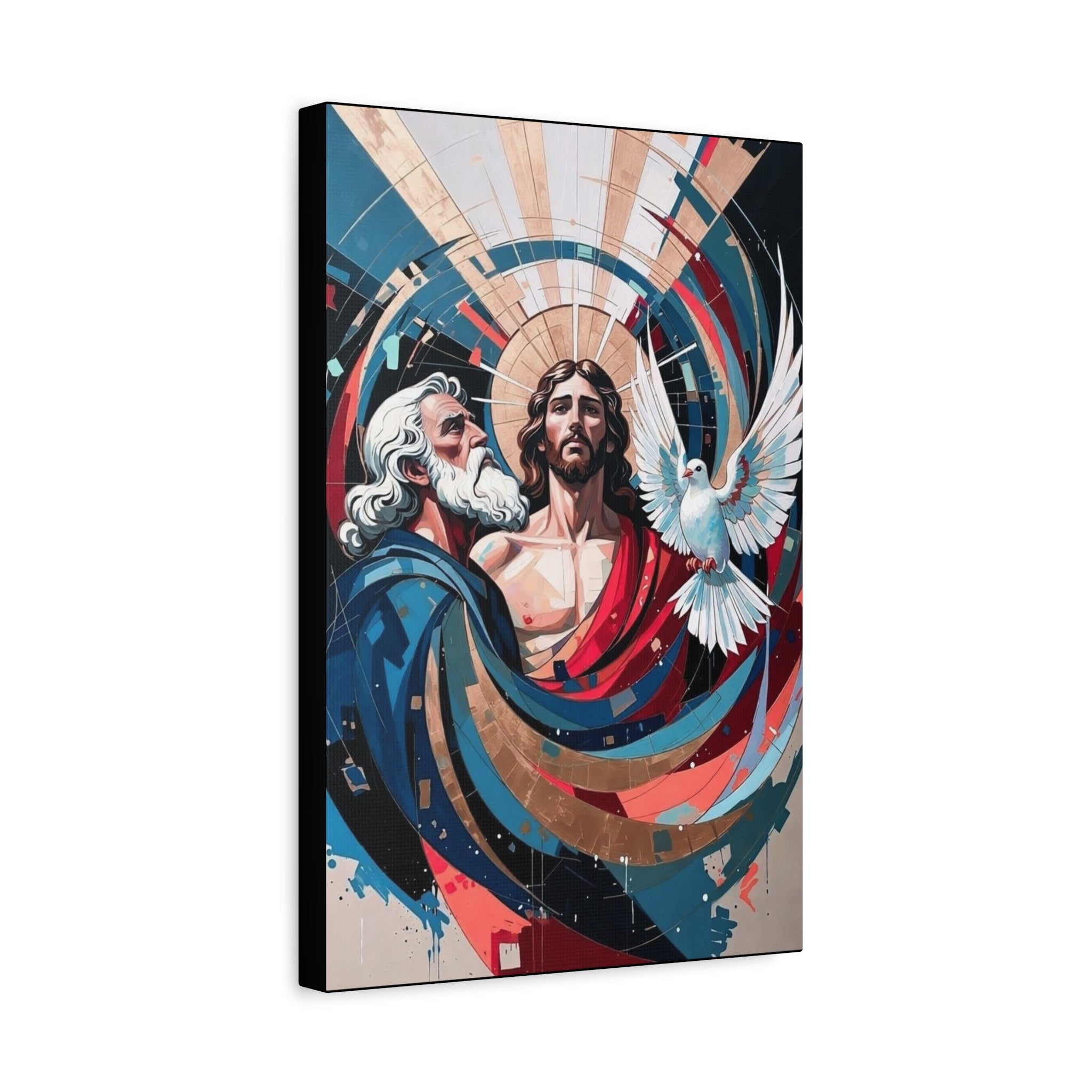 Holy Trinity Matte Canvas Wall Art – Modern Religious Jesus, Father & Dove Stretched Canvas