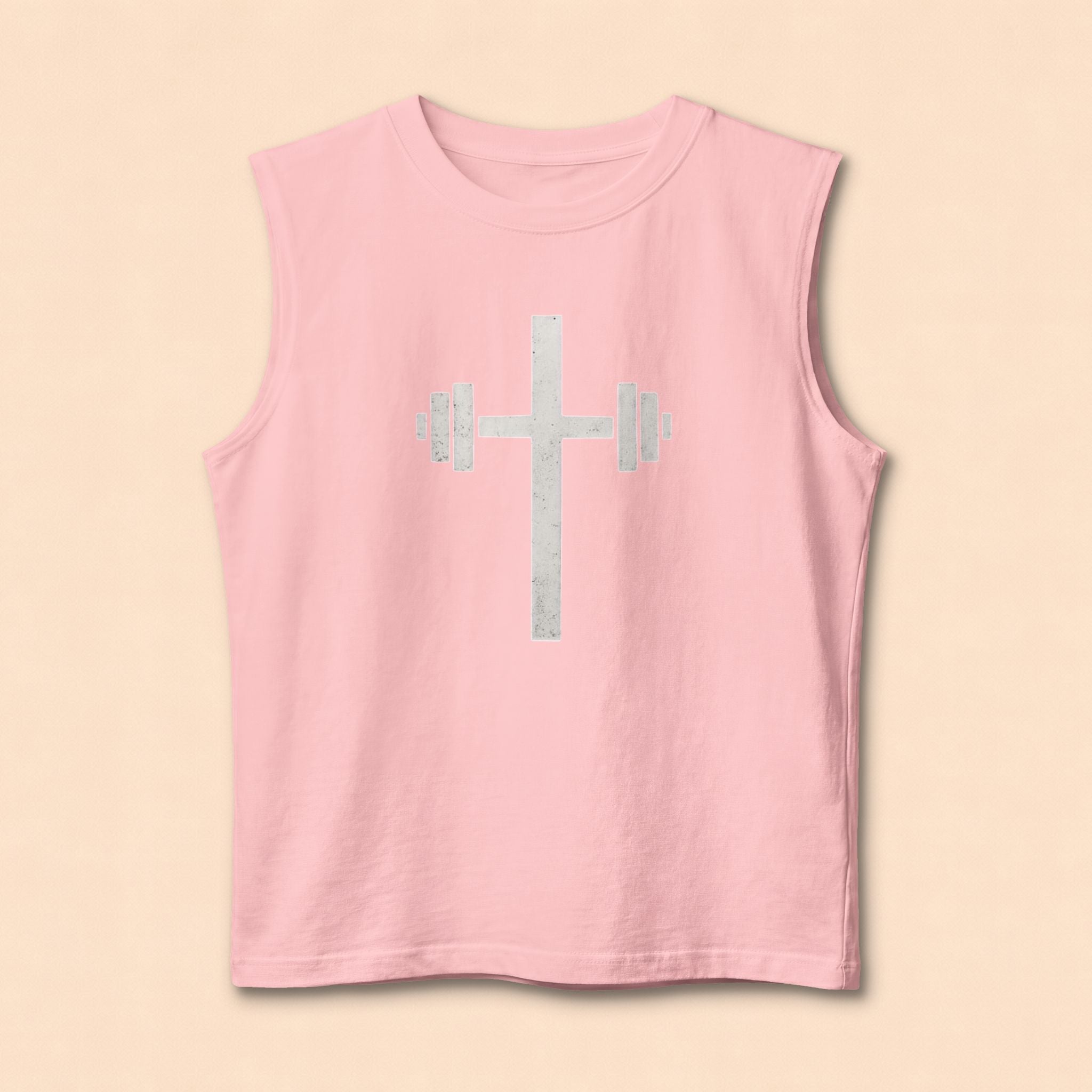 Christian Cross Barbell Muscle Tank — Faith & Fitness Gym Shirt