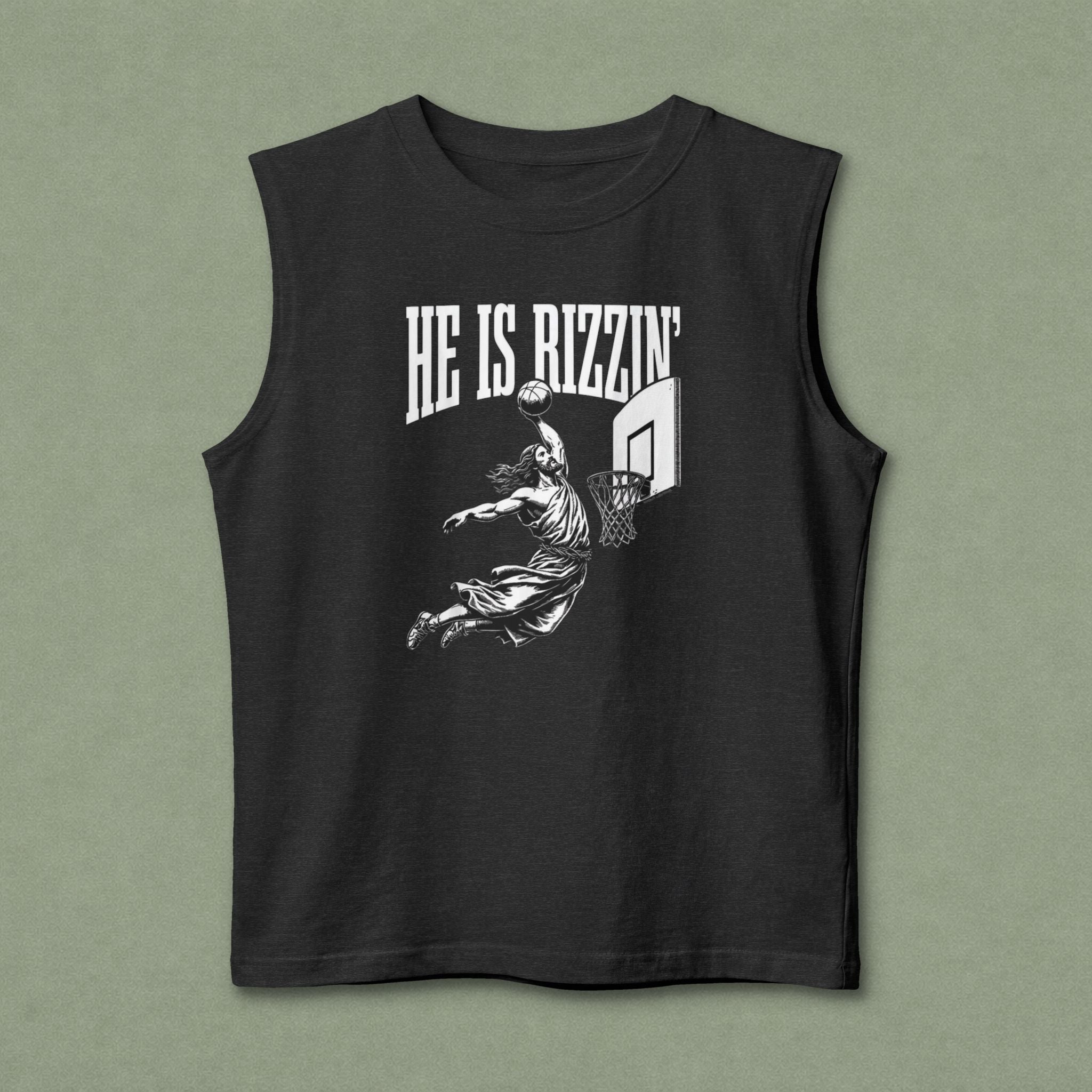 He Is Rizzin' Basketball Muscle Tank — Vintage Dunk Graphic Tank Top