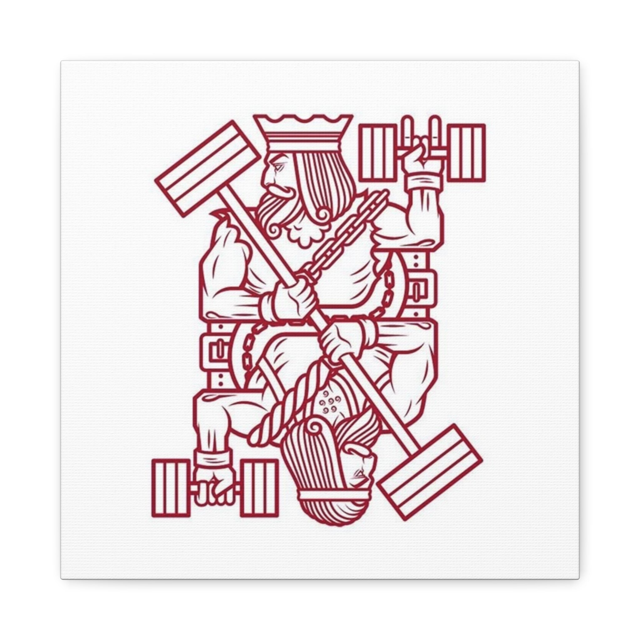 King of Strength Canvas Print — Fitness Dumbbell Playing Card Wall Art