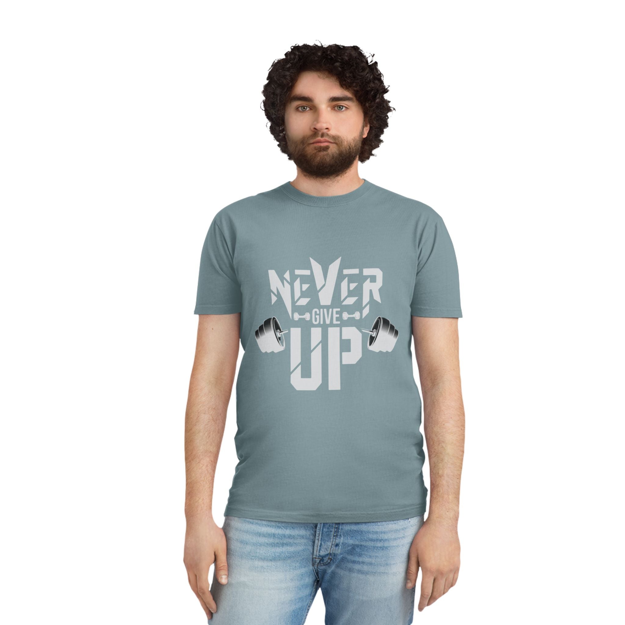Never Give Up Fitness Tee — Motivational Weightlifting T‑Shirt