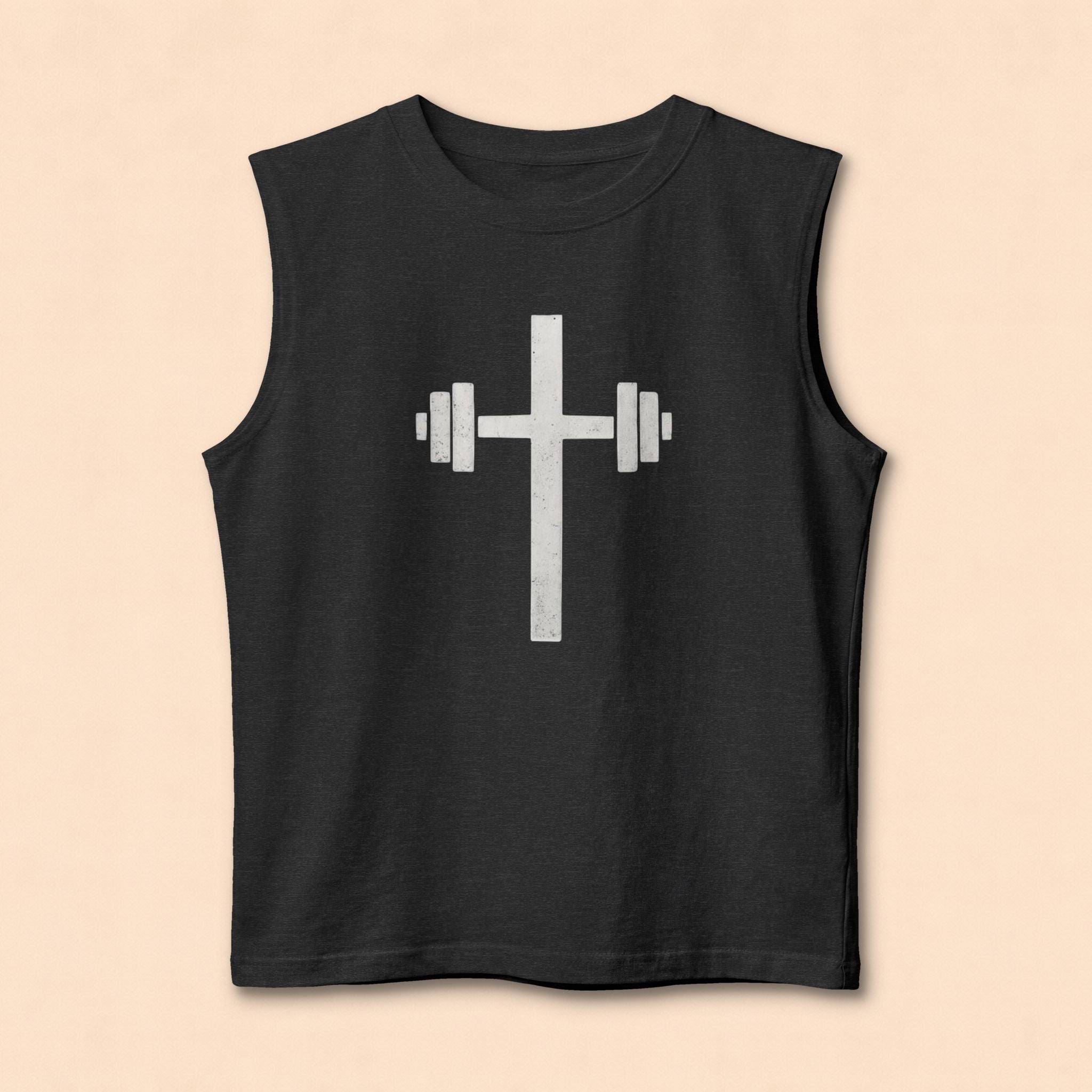 Christian Cross Barbell Muscle Tank — Faith & Fitness Gym Shirt