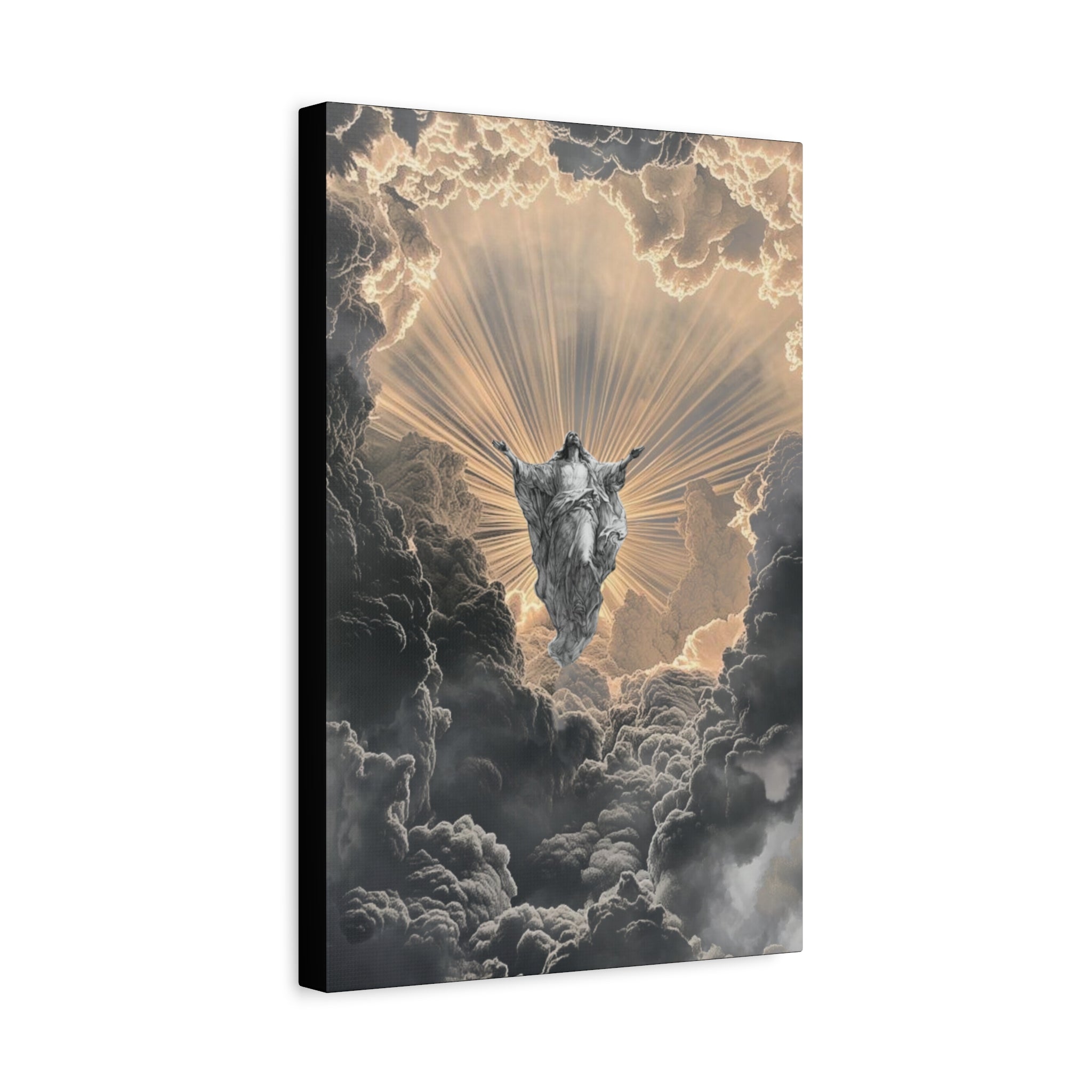 Heavenly Ascension Canvas Print — Angelic Light Over Storm Clouds
