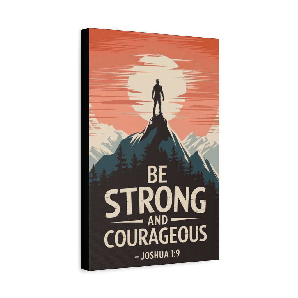 Be Strong and Courageous Canvas Wall Art – Inspirational Joshua 1:9 Mountain Print