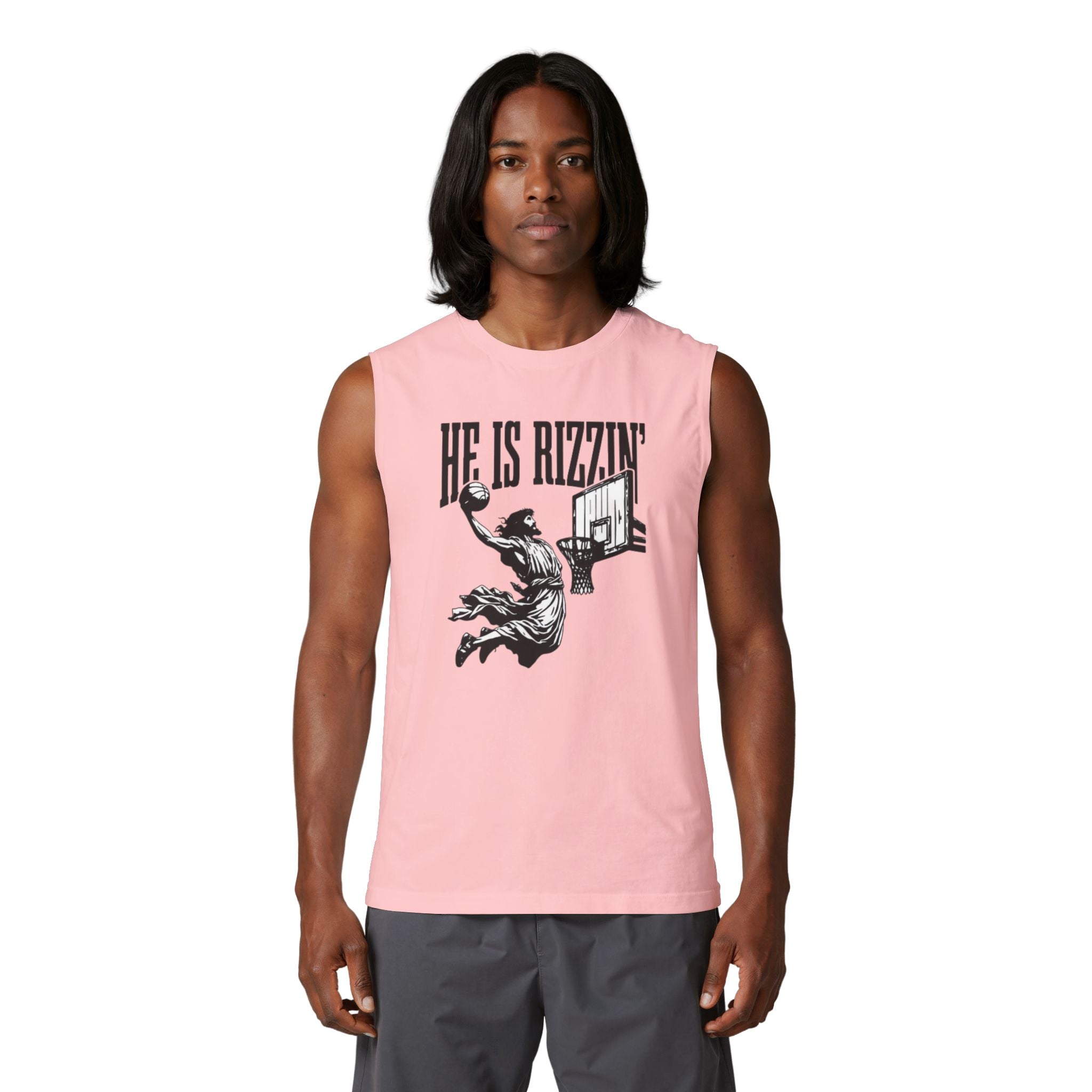 He Is Rizzin' Basketball Muscle Tank — Vintage Dunk Graphic Tank Top