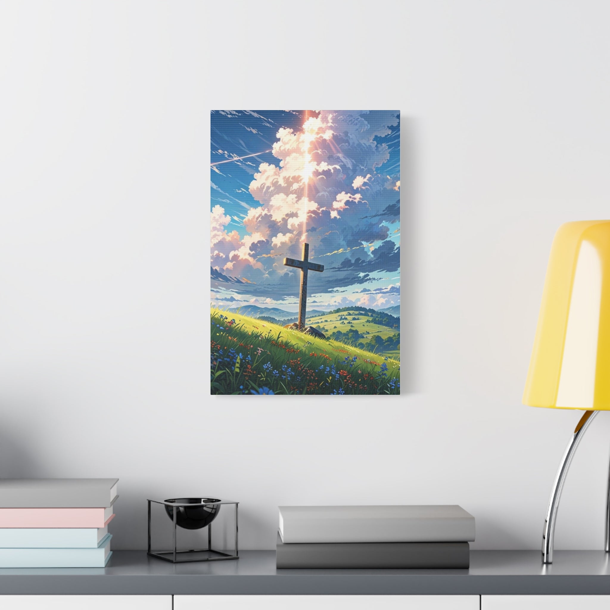 Cross on a Hill Matte Canvas Print — Scenic Christian Wall Art