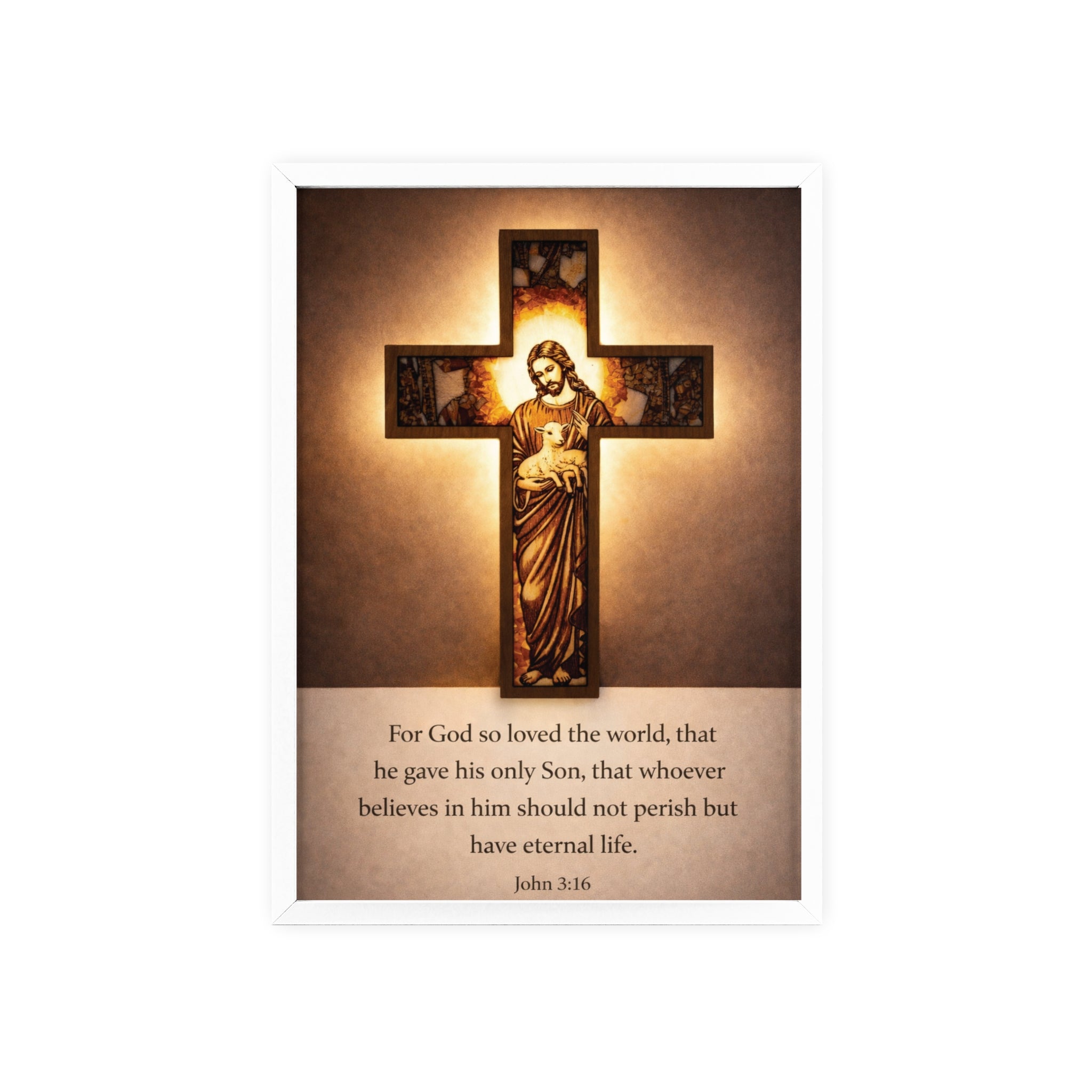 John 3:16 Inspirational Wall Art — Framed Christian Cross Poster