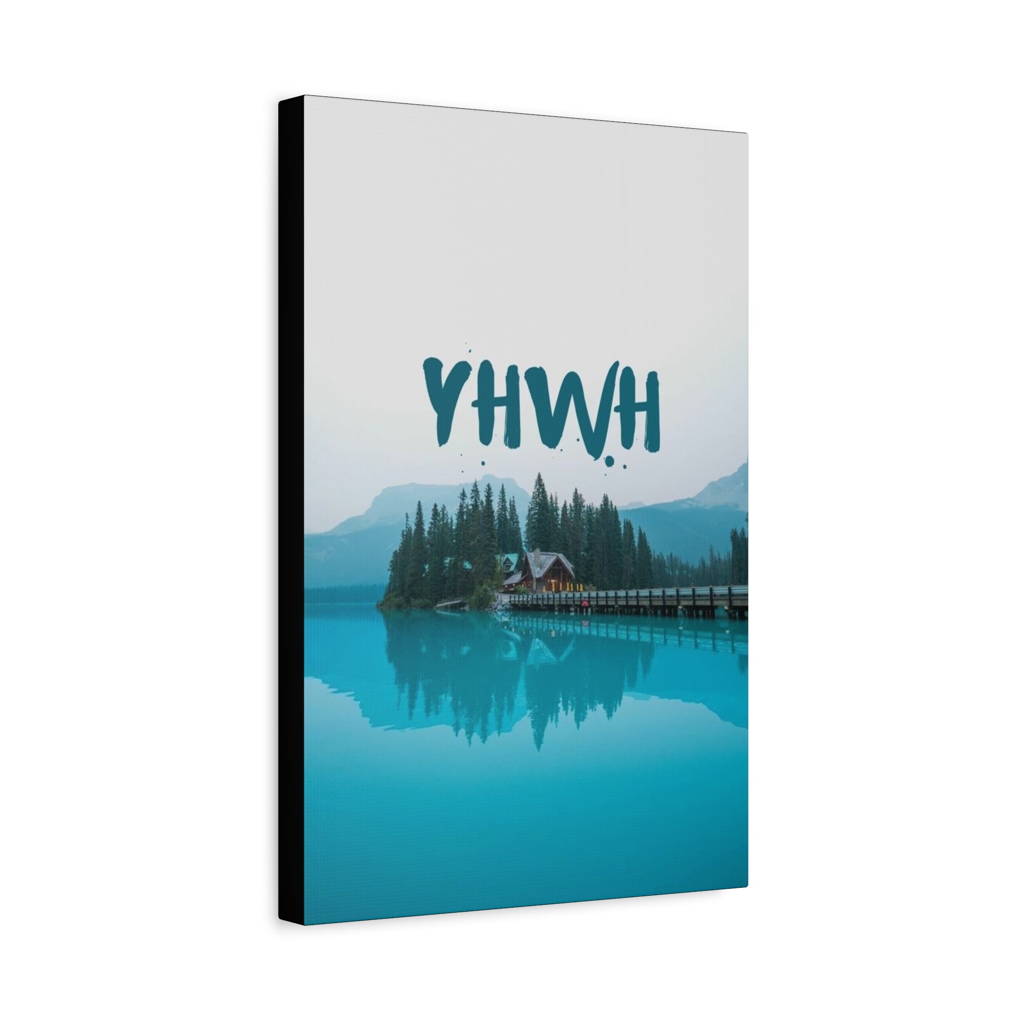 YHWH Lake Scenic Matte Canvas Art — Stretched Religious Wall Decor