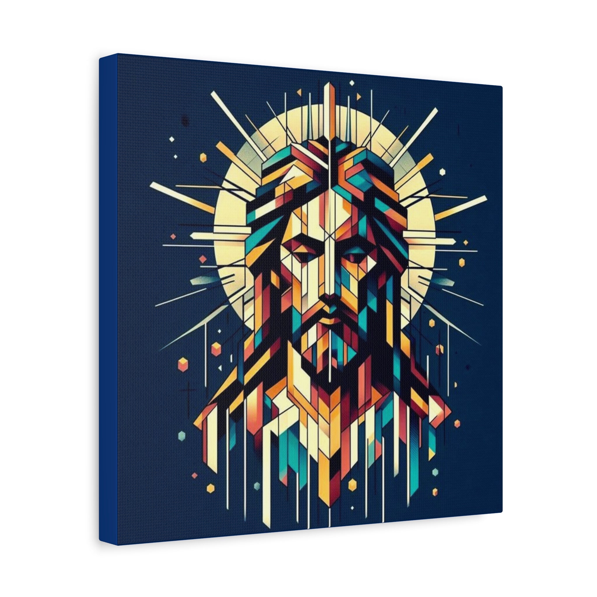 Geometric Jesus Portrait Canvas — Modern Christian Wall Art