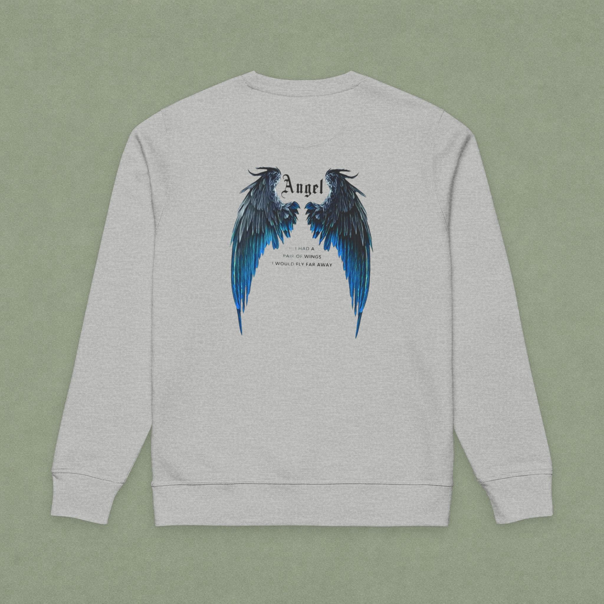 Dreamer Angel Wings Sweatshirt — Blue Feather Back Graphic Crewneck
