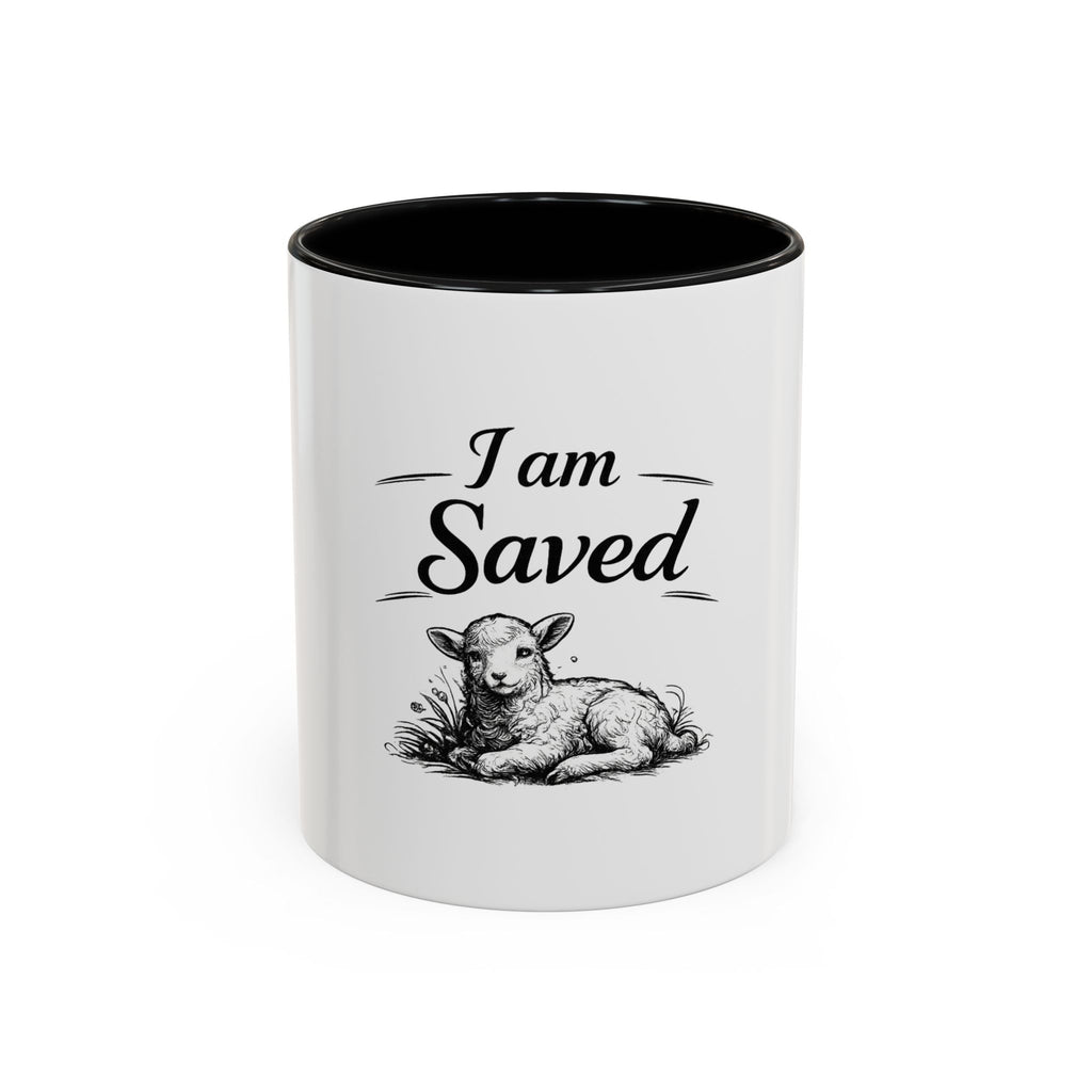 I Am Saved Lamb Coffee Mug — Christian Faith Accent Mug (11/15 oz)