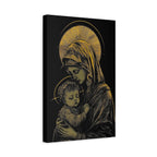 Mary and Jesus - Thick Black and Gold Matte Canvas, Stretched, 1.25"