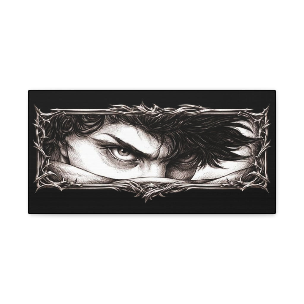 Matte Stretched Canvas - Intense Eye Portrait with Thorn Frame (Black)