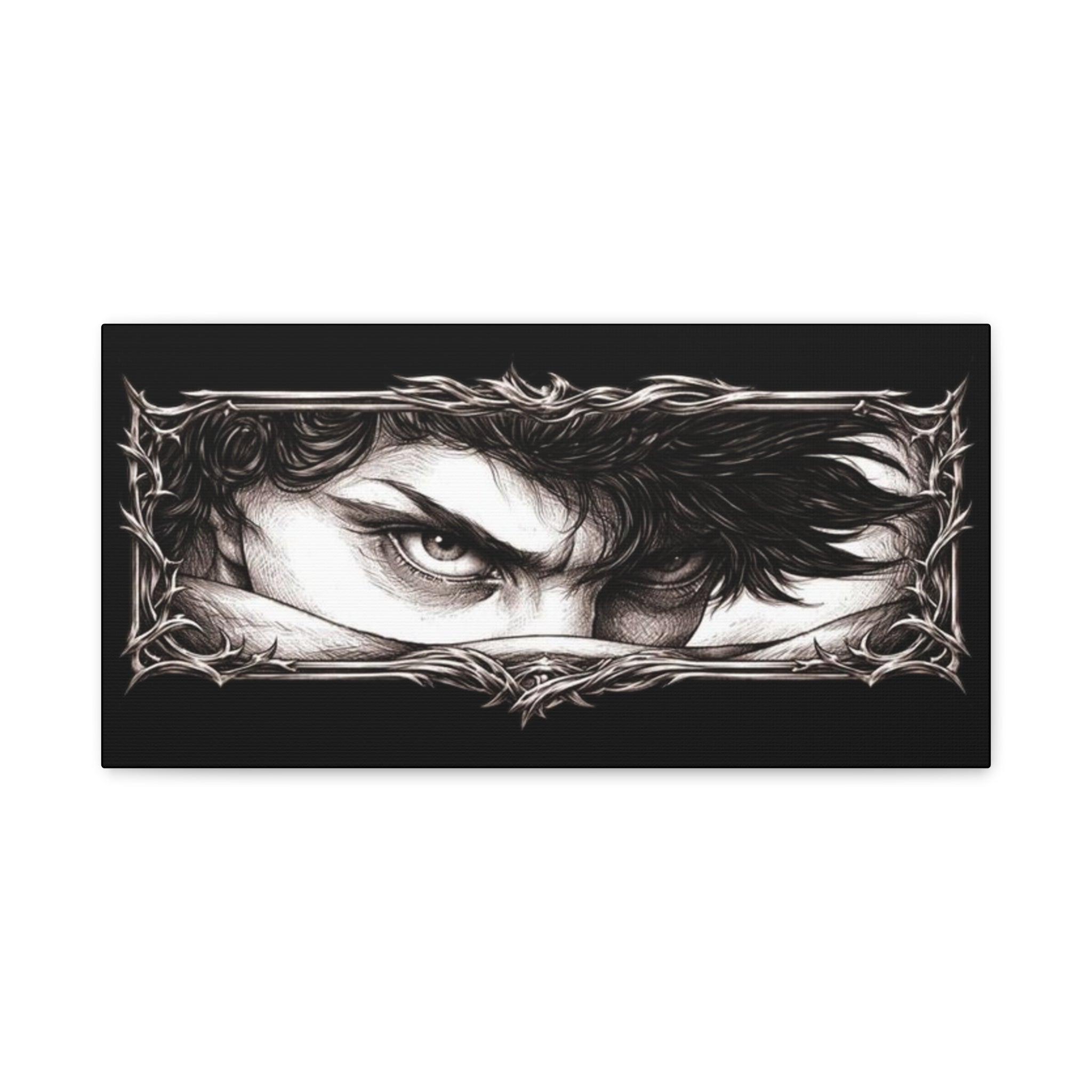Matte Stretched Canvas - Intense Eye Portrait with Thorn Frame (Black)