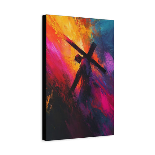 Colorful Abstract Jesus Carrying Cross Canvas Print — Vibrant Christian Wall Art