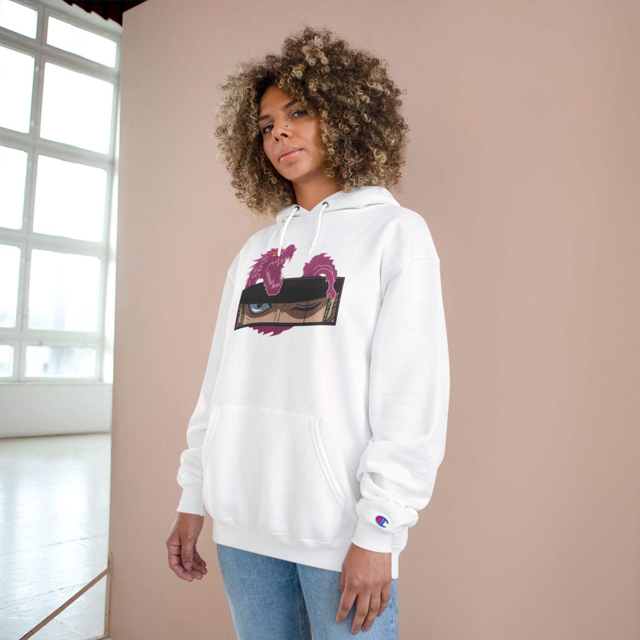 Dragon Eye Hoodie — Anime-Inspired Champion Hoodie with Pink Dragon Graphic