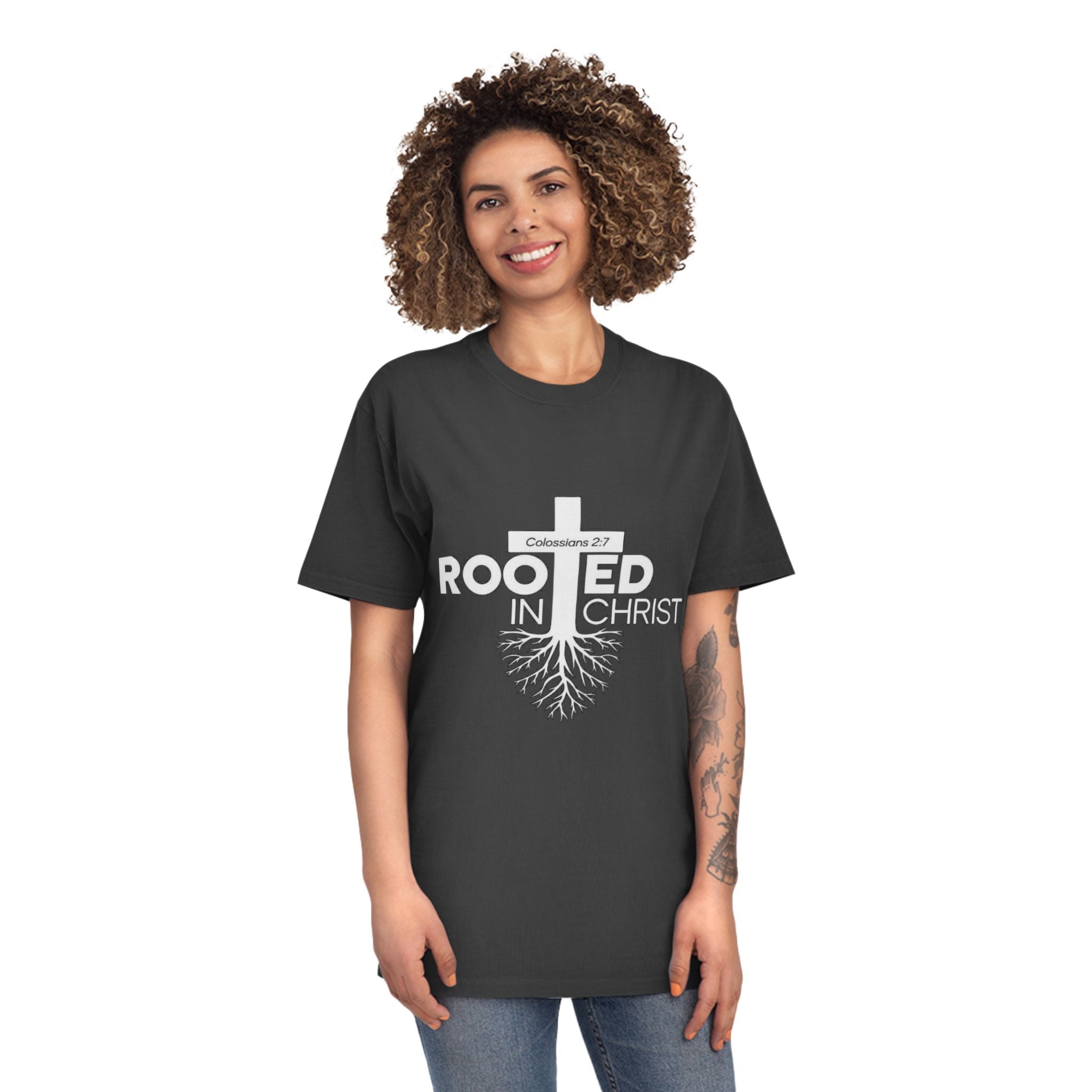 Rooted in Christ T-Shirt — Colossians 2:7 Christian Faith Tee