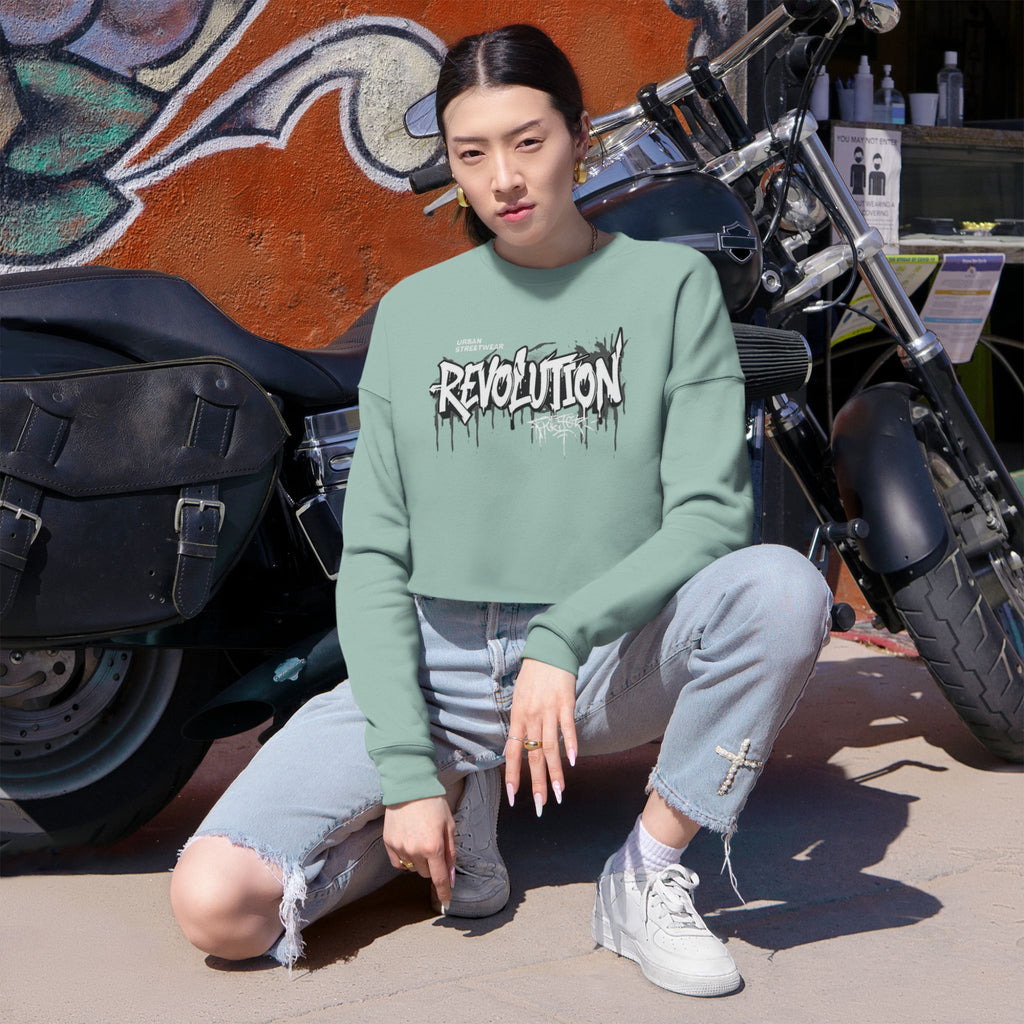 Revolution Graffiti Cropped Sweatshirt — Women's Streetwear Trendy Top