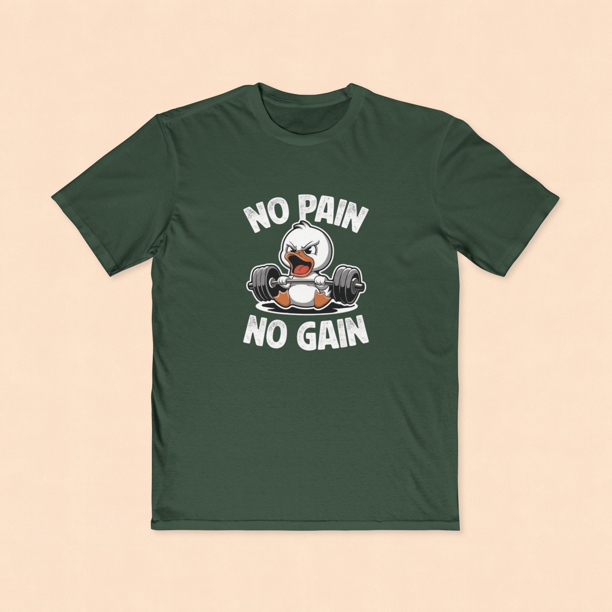 No Pain No Gain Fitness Tee — Angry Penguin Weightlifting Gym Shirt