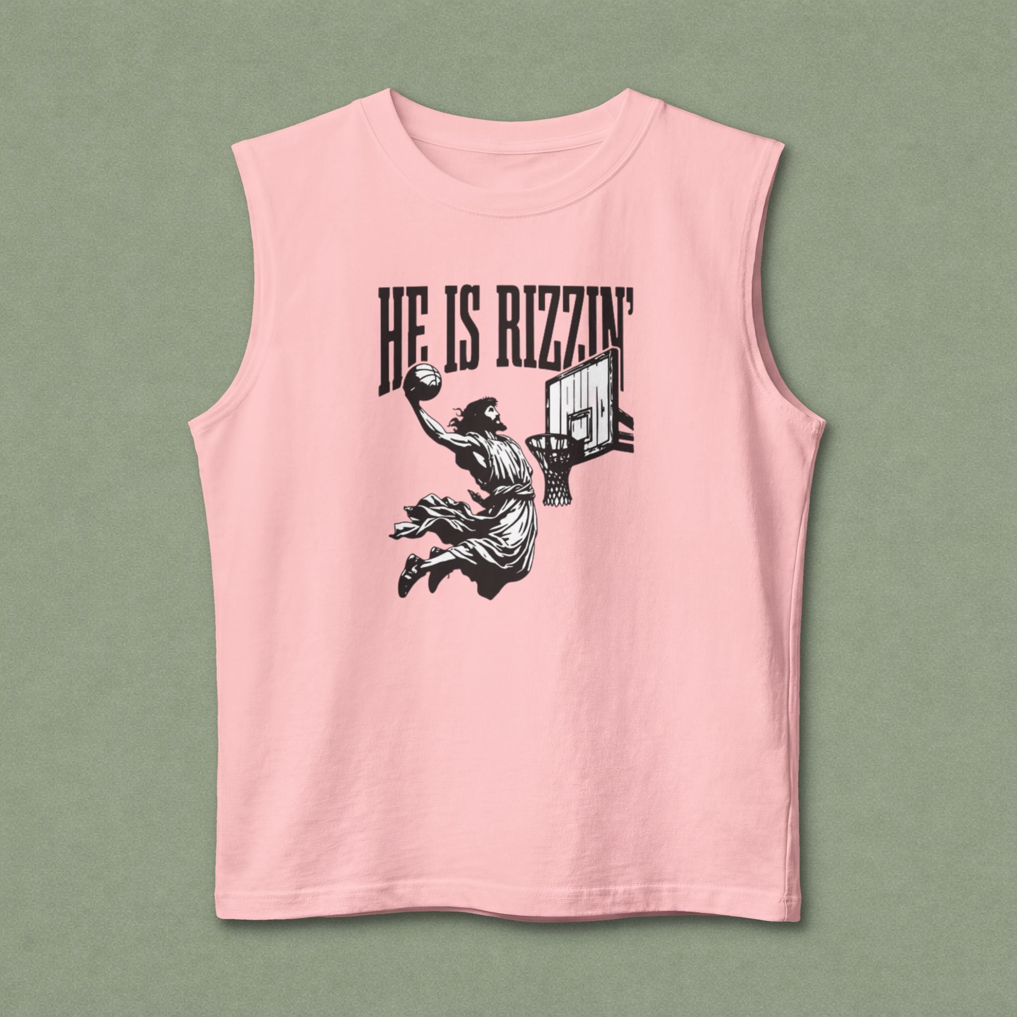 He Is Rizzin' Basketball Muscle Tank — Vintage Dunk Graphic Tank Top