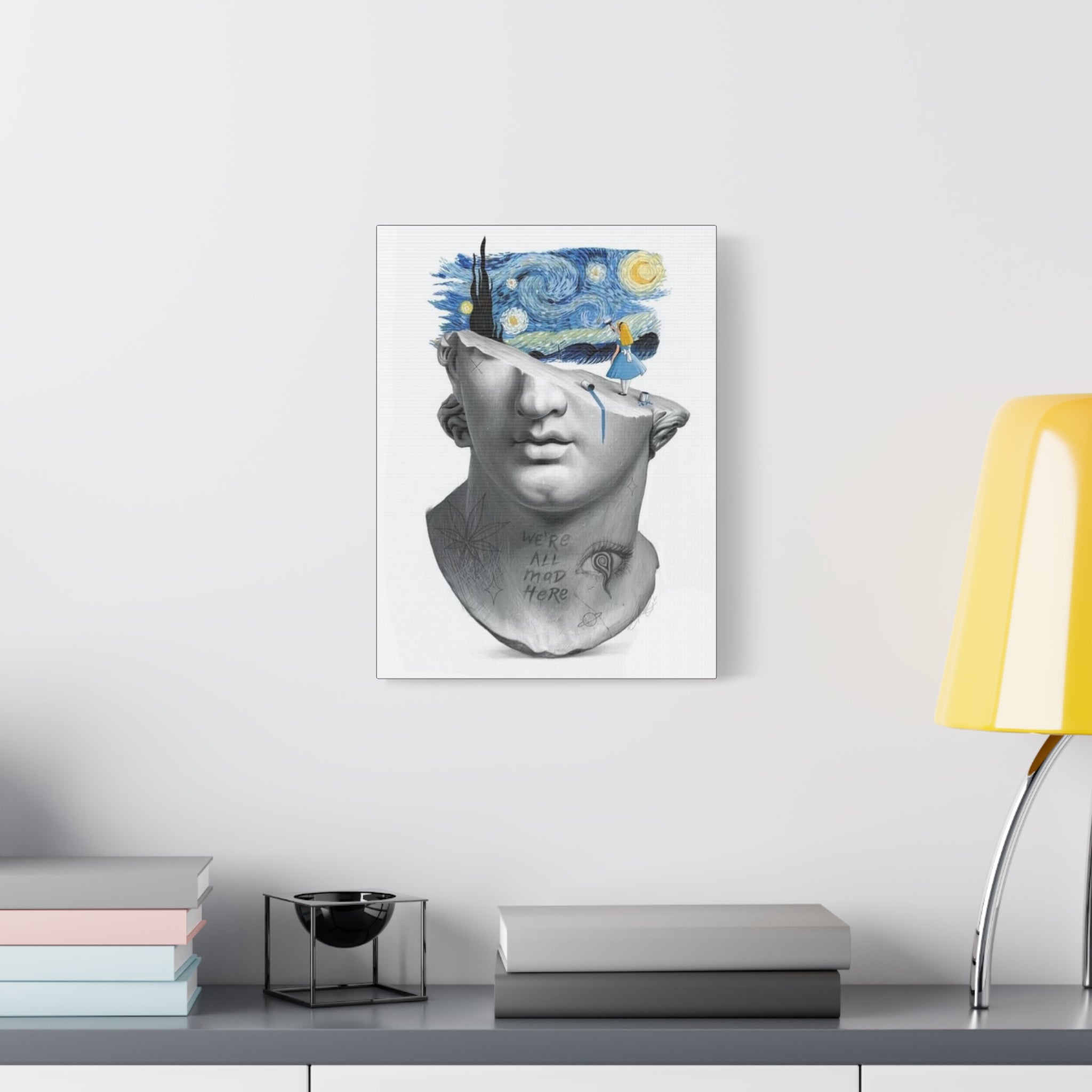 Surreal Bust Canvas Print — ‘We’re All Mad Here’ Starry Night Collage