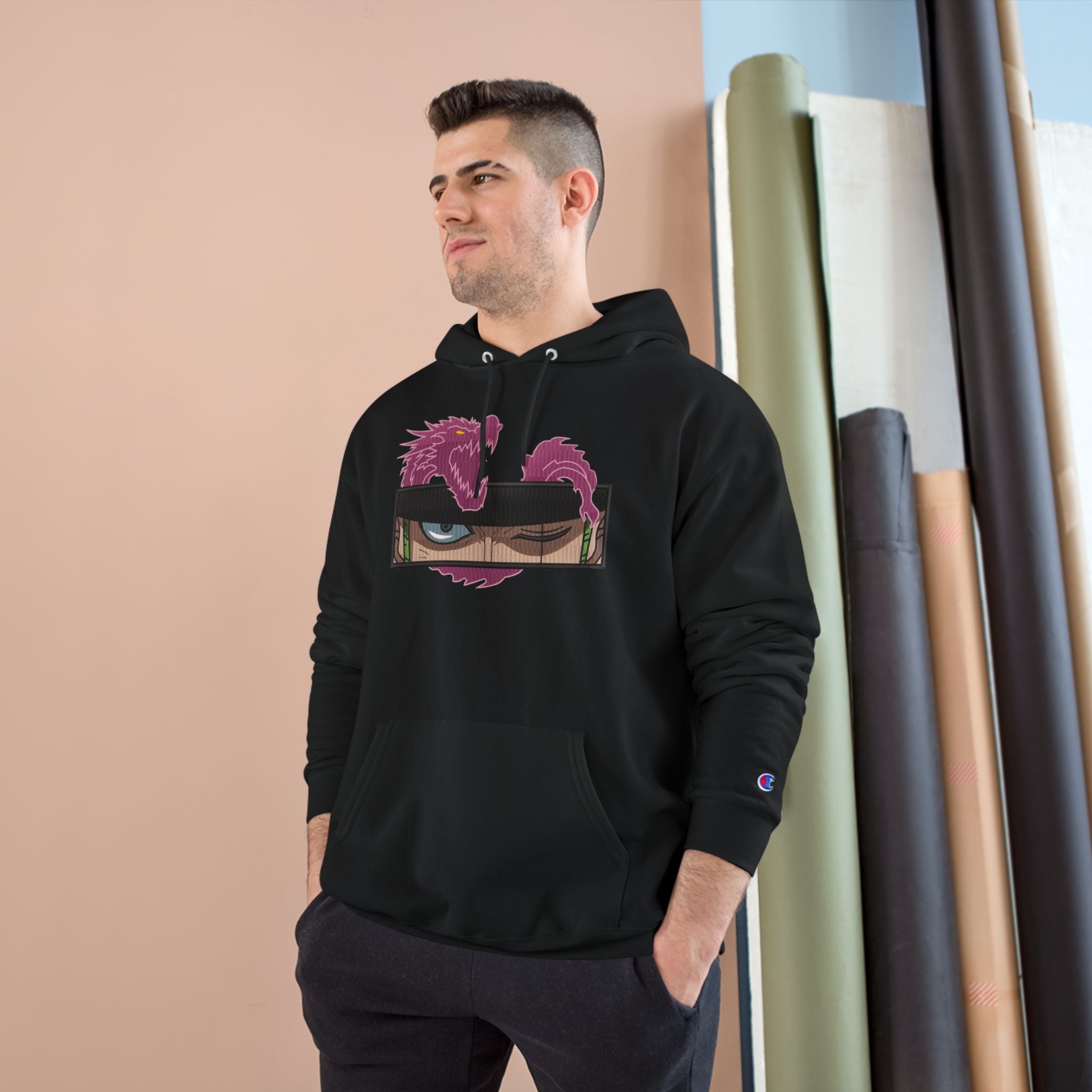 Dragon Eye Hoodie — Anime-Inspired Champion Hoodie with Pink Dragon Graphic