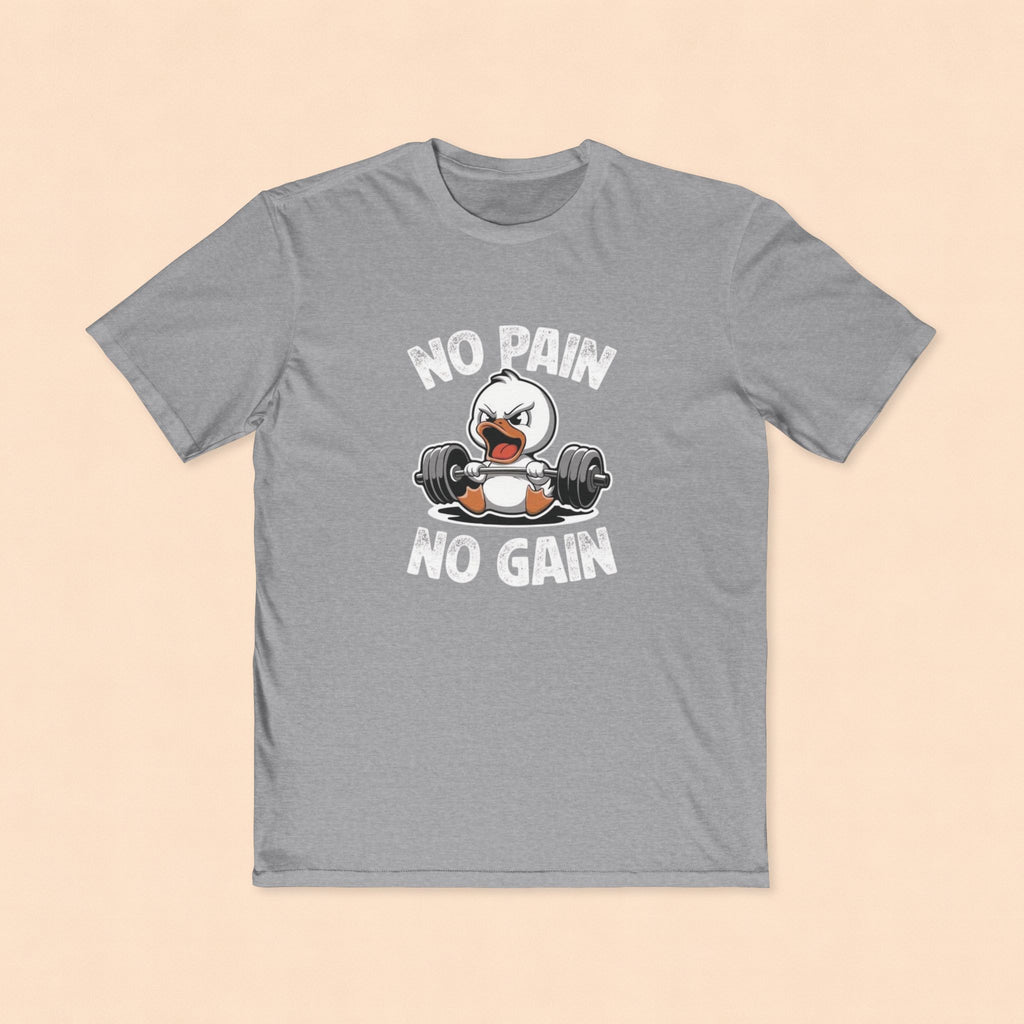 No Pain No Gain Fitness Tee — Angry Penguin Weightlifting Gym Shirt