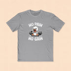 No Pain No Gain Fitness Tee — Angry Penguin Weightlifting Gym Shirt