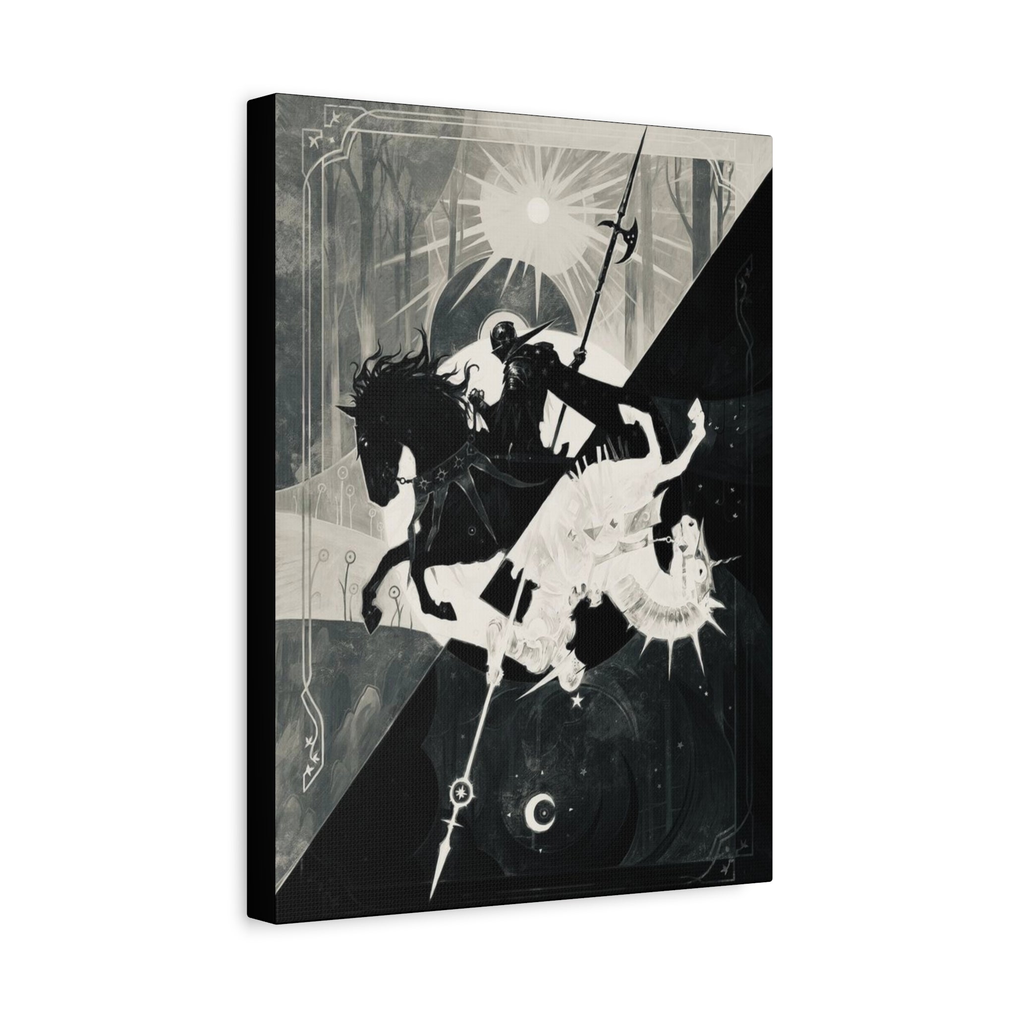 Dark Knight vs Radiant Rider (Day and Knight) Matte Canvas Wall Art