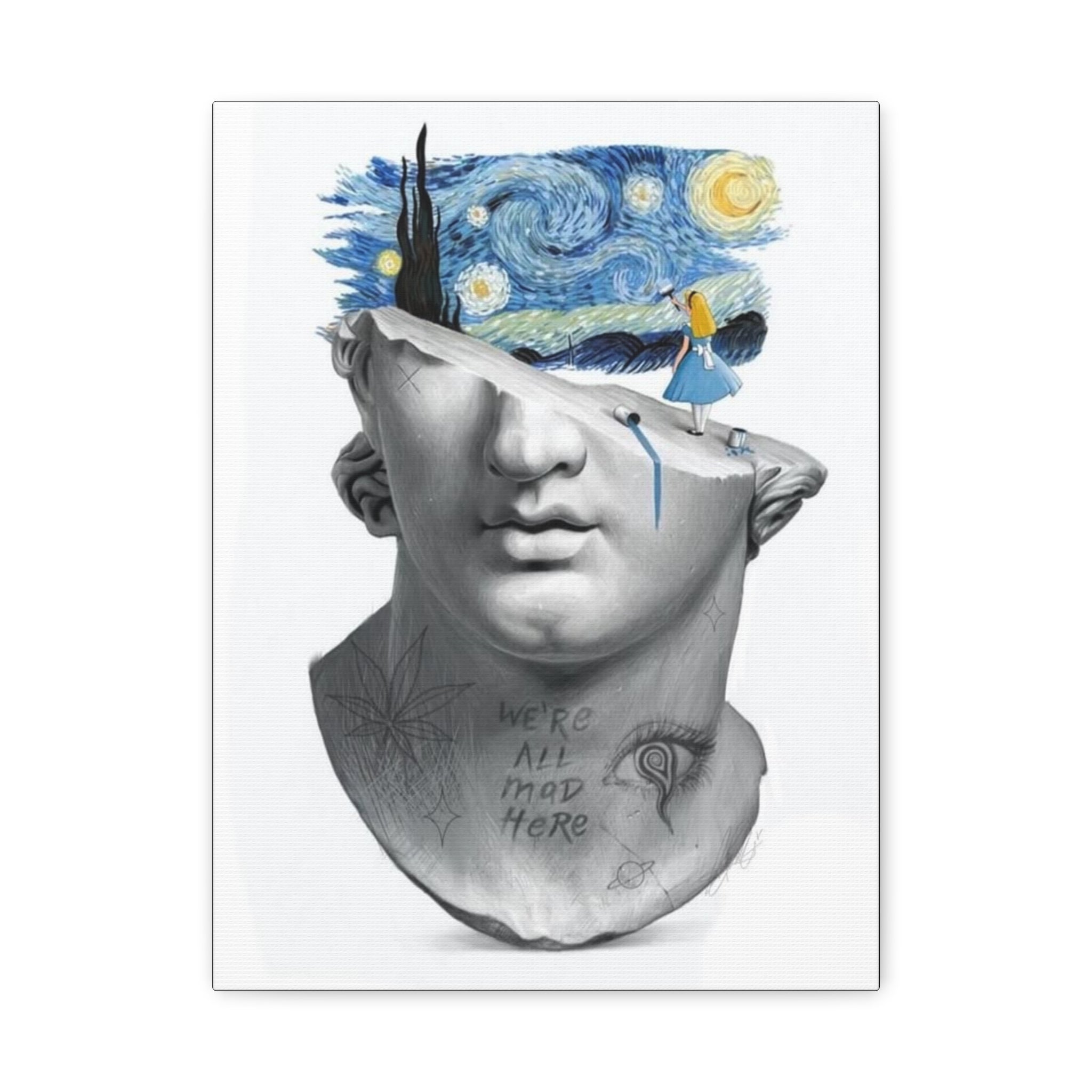 Surreal Bust Canvas Print — ‘We’re All Mad Here’ Starry Night Collage